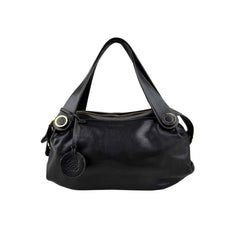 Loewe Semi-shoulder Bag Double handle Black Leather Embossed logo Gold hardware