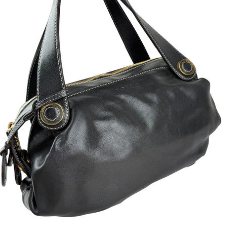Pre-owned Loewe Semi-shoulder Bag Double handle Black Leather Embossed logo Gold hardware