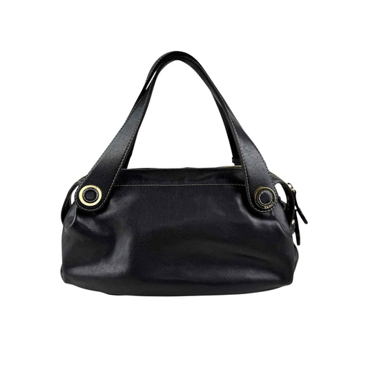 Loewe Semi-shoulder Bag Double handle Black Leather Embossed logo Gold hardware