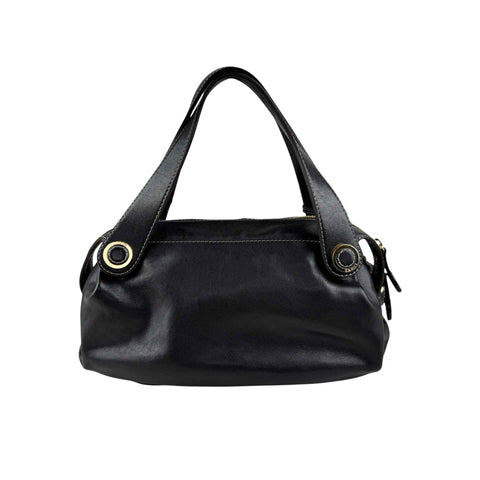 Loewe Semi-shoulder Bag Double handle Black Leather Embossed logo Gold hardware