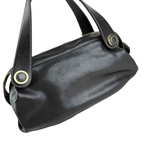 Loewe Semi-shoulder Bag Double handle Black Leather Embossed logo Gold hardware