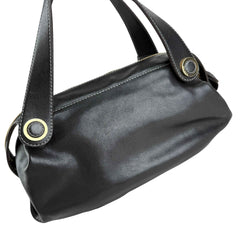 Loewe Semi-shoulder Bag Double handle Black Leather Embossed logo Gold hardware
