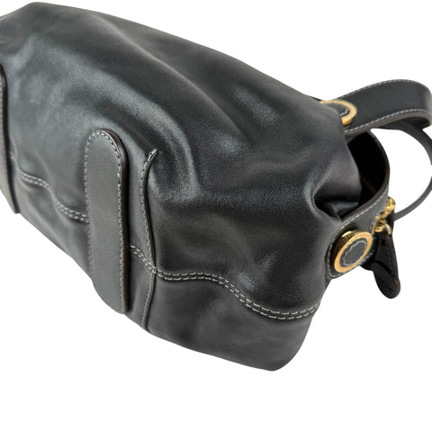 Pre-owned Loewe Semi-shoulder Bag Double handle Black Leather Embossed logo Gold hardware