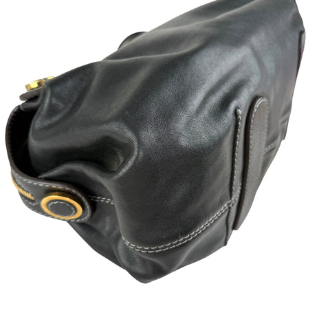 Pre-owned Loewe Semi-shoulder Bag Double handle Black Leather Embossed logo Gold hardware