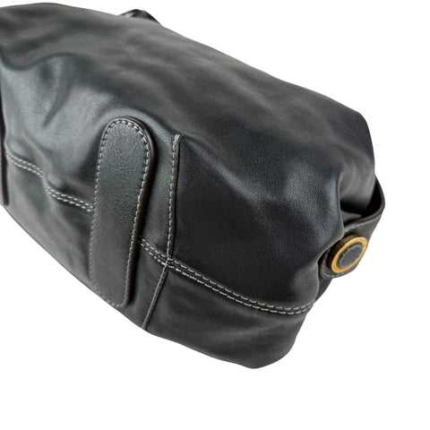 Pre-owned Loewe Semi-shoulder Bag Double handle Black Leather Embossed logo Gold hardware