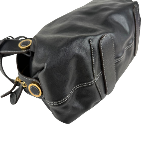Pre-owned Loewe Semi-shoulder Bag Double handle Black Leather Embossed logo Gold hardware