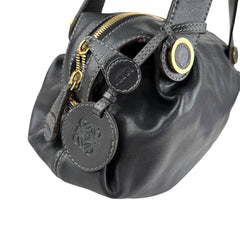 Loewe Semi-shoulder Bag Double handle Black Leather Embossed logo Gold hardware