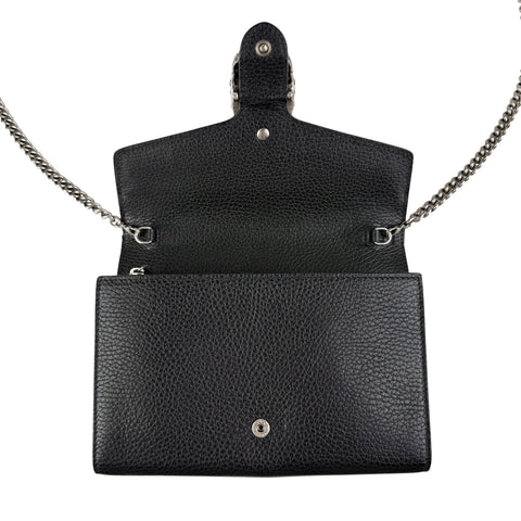 Pre-owned Gucci Black Pebbled Leather Dionysus Mini Wallet on Chain Bag