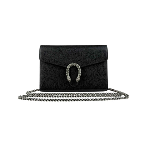 Gucci Black Pebbled Leather Dionysus Mini Wallet on Chain Bag