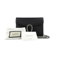 Gucci Black Pebbled Leather Dionysus Mini Wallet on Chain Bag