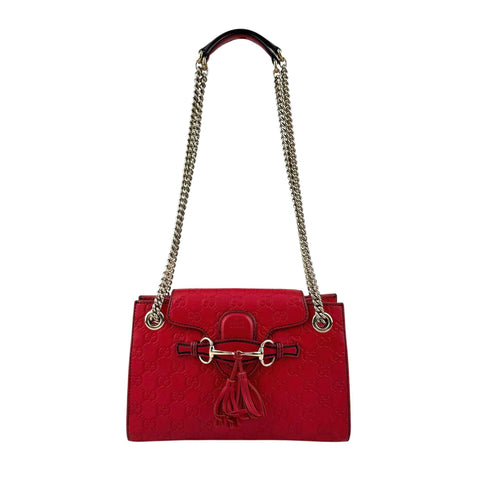 Gucci Red Guccissima Leather Emily Original Chain Large Shoulder Bag