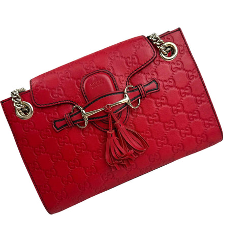 Gucci Red Guccissima Leather Emily Original Chain Large Shoulder Bag