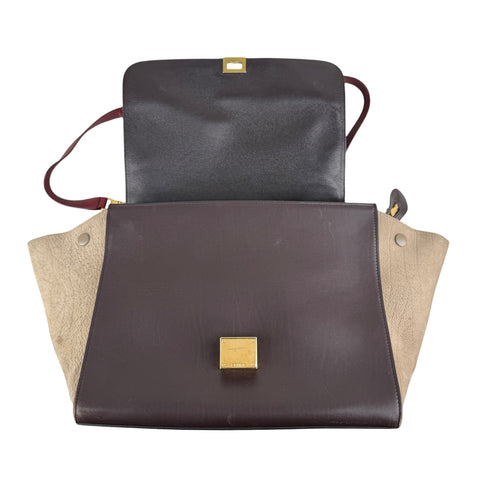 Pre-owned Celine Burgundy Tri-Color Smooth Calfskin Leather Medium Trapeze Bag