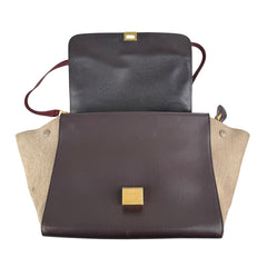 Celine Burgundy Tri-Color Smooth Calfskin Leather Medium Trapeze Bag