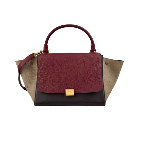 Celine Burgundy Tri-Color Smooth Calfskin Leather Medium Trapeze Bag