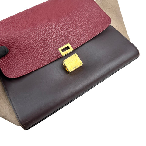 Pre-owned Celine Burgundy Tri-Color Smooth Calfskin Leather Medium Trapeze Bag
