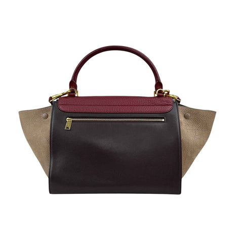 Celine Burgundy Tri-Color Smooth Calfskin Leather Medium Trapeze Bag