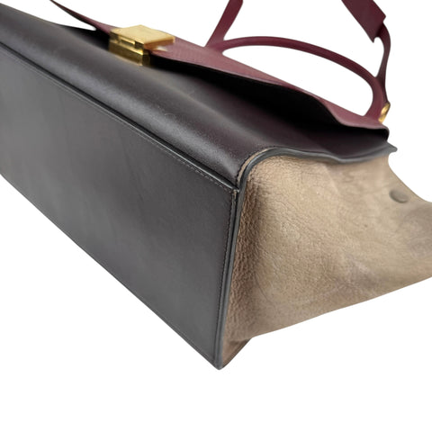 Pre-owned Celine Burgundy Tri-Color Smooth Calfskin Leather Medium Trapeze Bag