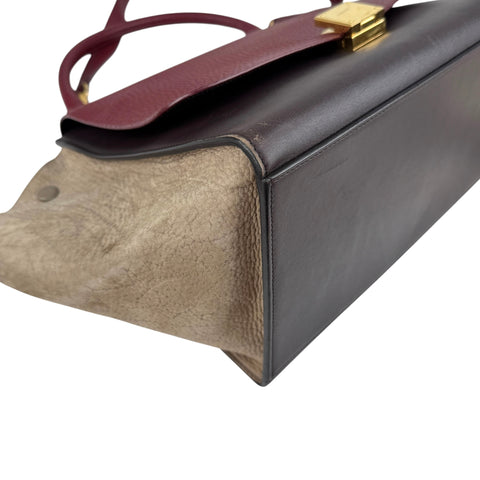 Pre-owned Celine Burgundy Tri-Color Smooth Calfskin Leather Medium Trapeze Bag
