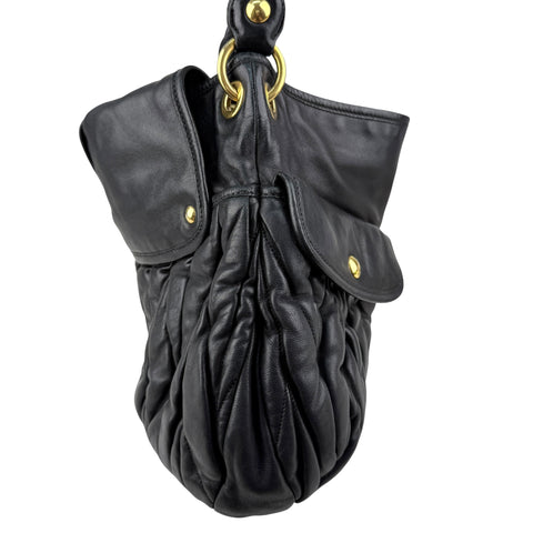 Pre-owned Miu Miu Black Matelasse Lambskin Leather Coffer Hobo Bag