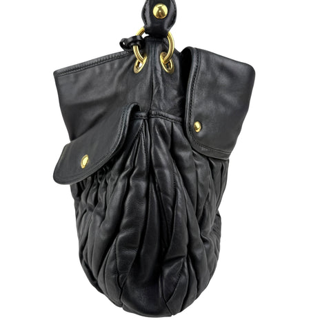 Pre-owned Miu Miu Black Matelasse Lambskin Leather Coffer Hobo Bag