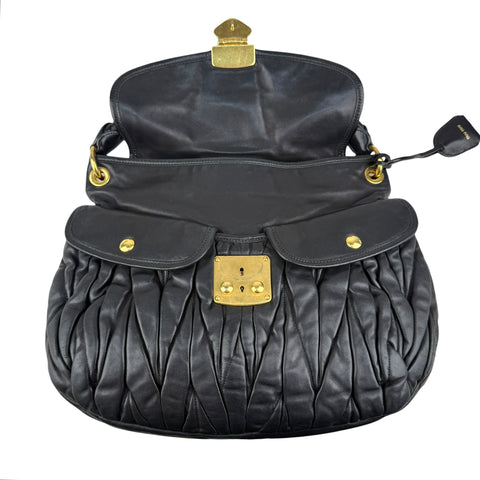 Pre-owned Miu Miu Black Matelasse Lambskin Leather Coffer Hobo Bag