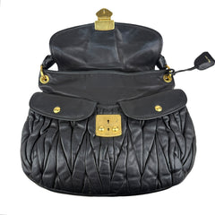Miu Miu Black Matelasse Lambskin Leather Coffer Hobo Bag