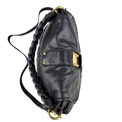 Pre-owned Miu Miu Black Matelasse Lambskin Leather Coffer Hobo Bag