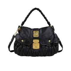 Miu Miu Black Matelasse Lambskin Leather Coffer Hobo Bag