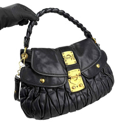 Miu Miu Black Matelasse Lambskin Leather Coffer Hobo Bag