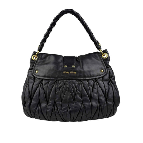 Miu Miu Black Matelasse Lambskin Leather Coffer Hobo Bag