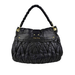 Miu Miu Black Matelasse Lambskin Leather Coffer Hobo Bag