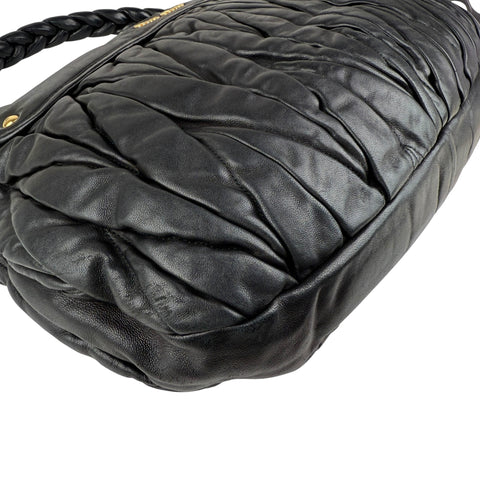 Pre-owned Miu Miu Black Matelasse Lambskin Leather Coffer Hobo Bag