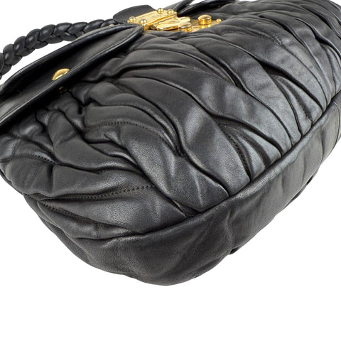 Pre-owned Miu Miu Black Matelasse Lambskin Leather Coffer Hobo Bag