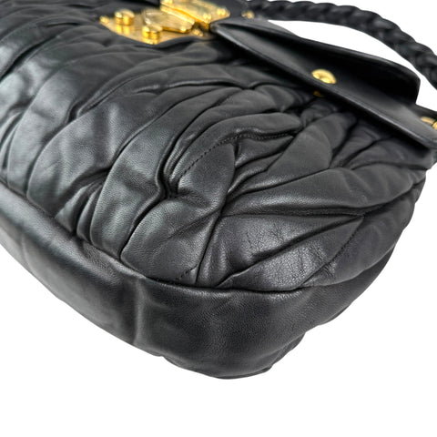 Pre-owned Miu Miu Black Matelasse Lambskin Leather Coffer Hobo Bag