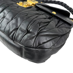 Miu Miu Black Matelasse Lambskin Leather Coffer Hobo Bag