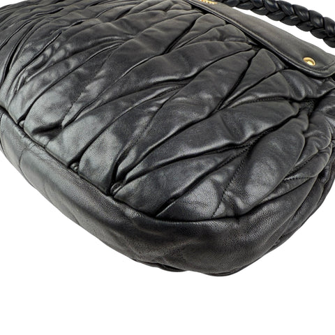 Pre-owned Miu Miu Black Matelasse Lambskin Leather Coffer Hobo Bag