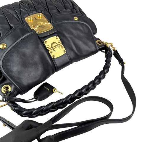 Pre-owned Miu Miu Black Matelasse Lambskin Leather Coffer Hobo Bag