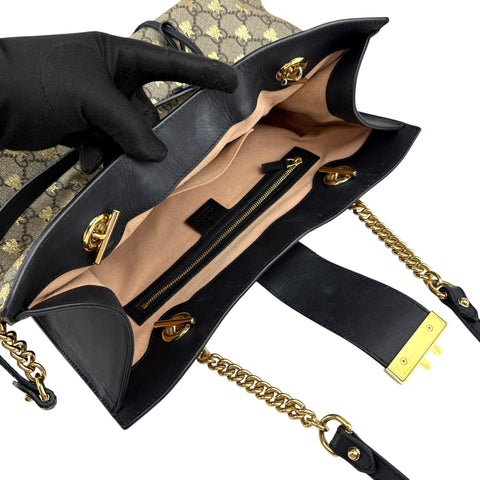 Gucci Beige/Black GG Coated Canvas Supreme Gold Bee Print Small Padlock Shoulder Bag