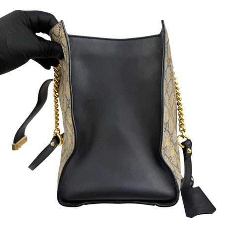 Gucci Beige/Black GG Coated Canvas Supreme Gold Bee Print Small Padlock Shoulder Bag