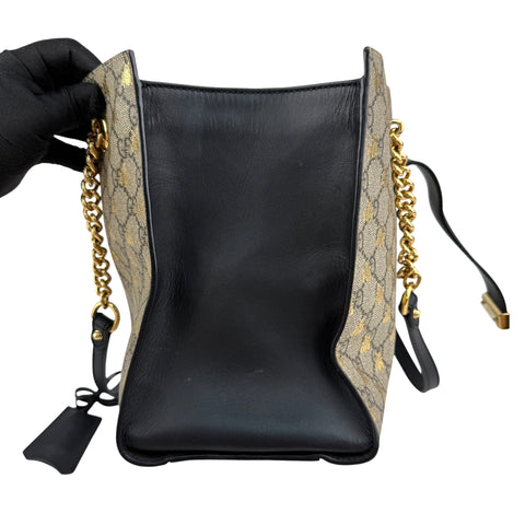 Gucci Beige/Black GG Coated Canvas Supreme Gold Bee Print Small Padlock Shoulder Bag