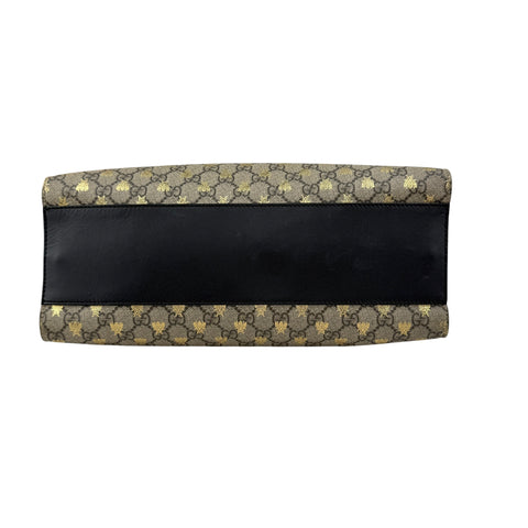 Gucci Beige/Black GG Coated Canvas Supreme Gold Bee Print Small Padlock Shoulder Bag