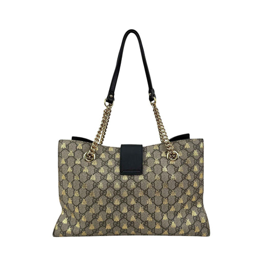 Gucci Beige/Black GG Coated Canvas Supreme Gold Bee Print Small Padlock Shoulder Bag