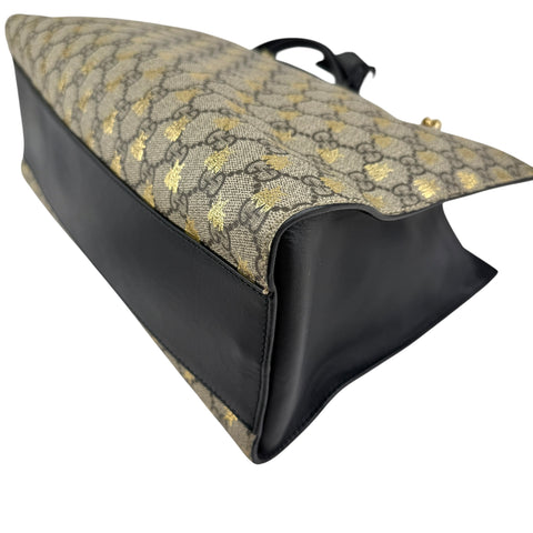 Gucci Beige/Black GG Coated Canvas Supreme Gold Bee Print Small Padlock Shoulder Bag