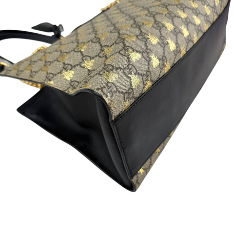 Gucci Beige/Black GG Coated Canvas Supreme Gold Bee Print Small Padlock Shoulder Bag
