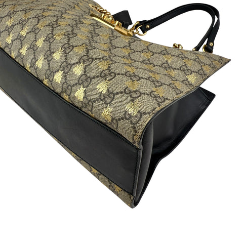 Gucci Beige/Black GG Coated Canvas Supreme Gold Bee Print Small Padlock Shoulder Bag