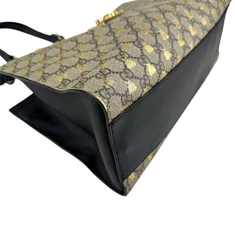 Gucci Beige/Black GG Coated Canvas Supreme Gold Bee Print Small Padlock Shoulder Bag