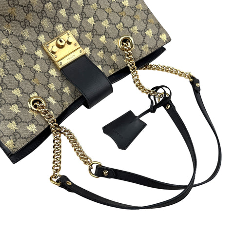 Gucci Beige/Black GG Coated Canvas Supreme Gold Bee Print Small Padlock Shoulder Bag