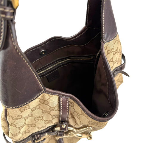 Gucci Beige/Ebony GG Fabric 85th Anniversary Bridle Bit Hobo Bag