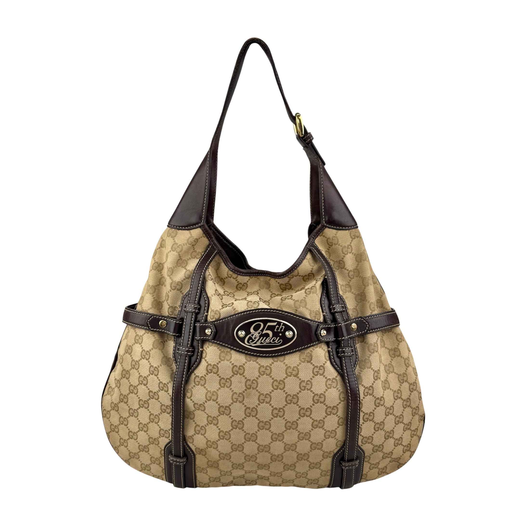 Gucci Beige/Ebony GG Fabric 85th Anniversary Bridle Bit Hobo Bag